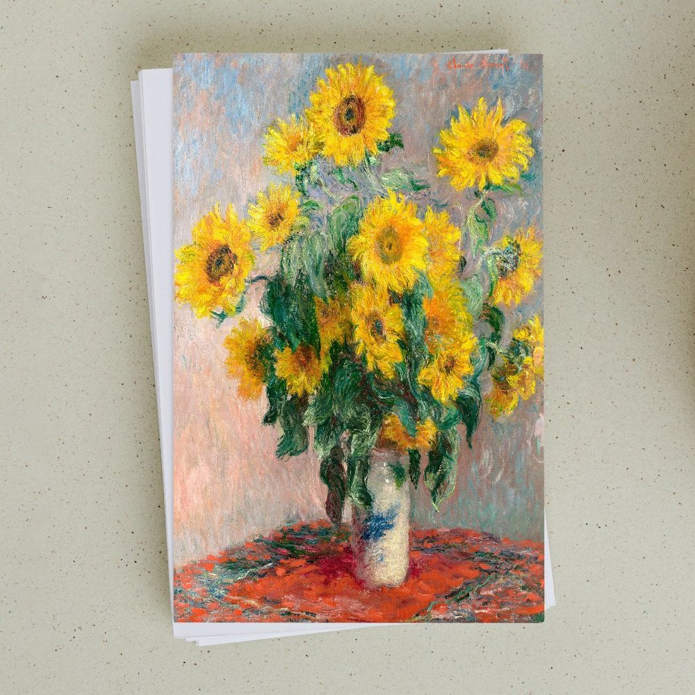 Pack of 5 folded cards Sunflowers Claude Monet with envelopes, thank you card